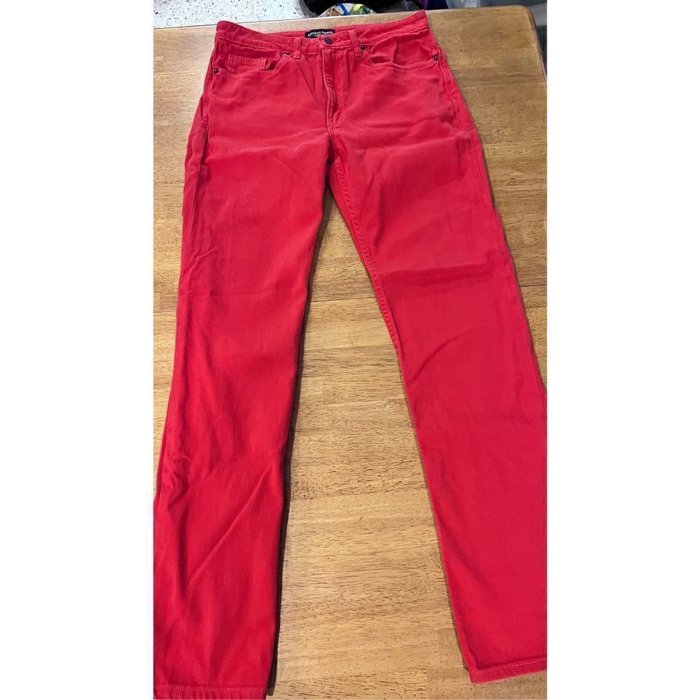 American Apparel Womens Slim Fit Straight Leg Jeans Red Denim Dark Wash Size 33